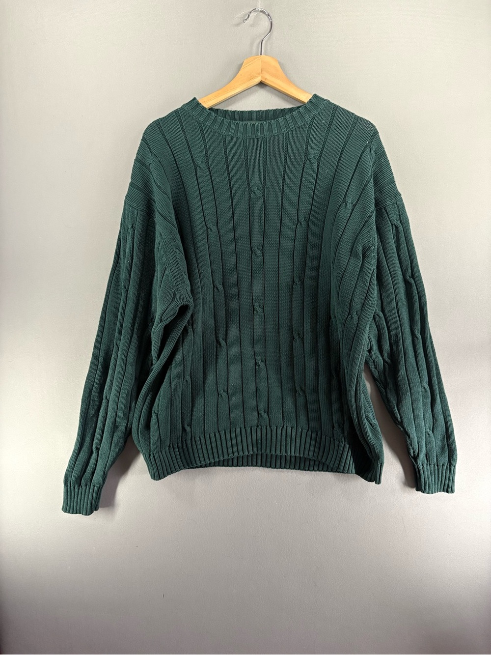 Vintage 90s J.Crew Oarsman Sweater Mens XL Green 100% Cotton Cable Knit